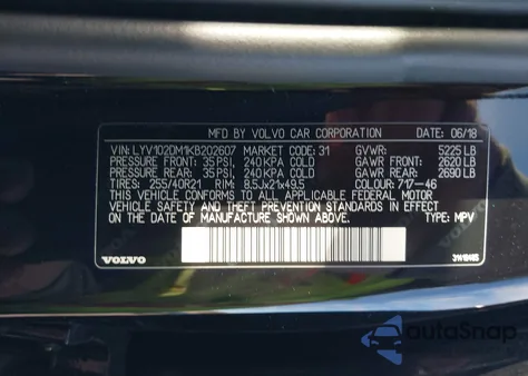 2019 Volvo Xc60 T5 R-Design from USA, damaged, VIN LYV102DM1KB202607